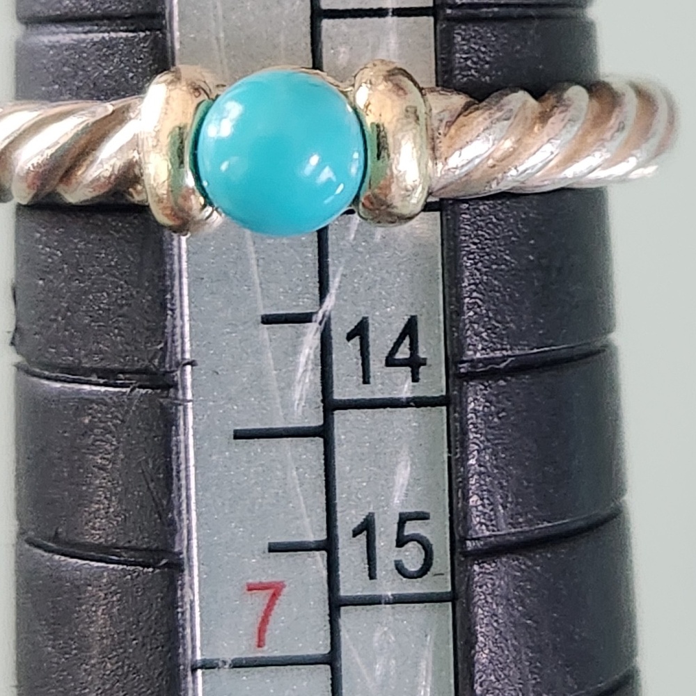 David Yurman Sterling Silver, Gold, Turquoise Metro Cable Ring, Size 6, preloved - Picture 3 of 8